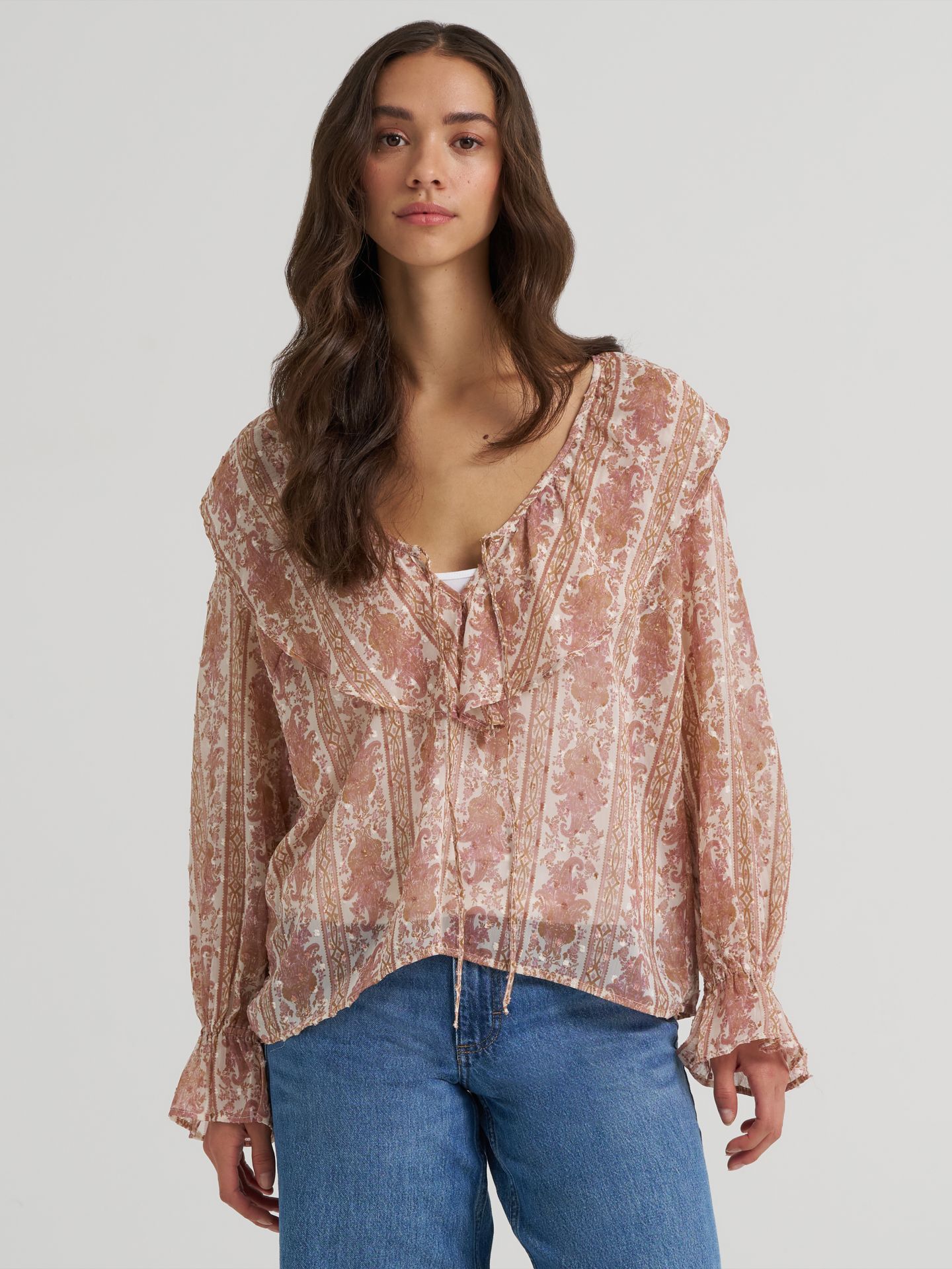 Женская блузка Wrangler Puff Sleeve Ruffled, цвет: Кремовый — фото 1
