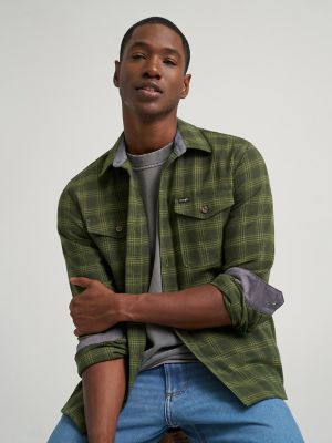 Men's Flannel Plaid Shirt in Kombu Green