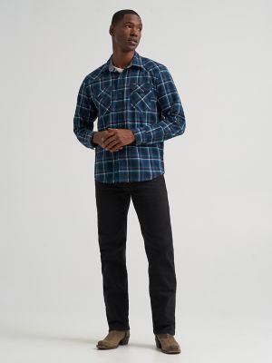 Men's Broken Twill Plaid Shirt in Dark Sapphire