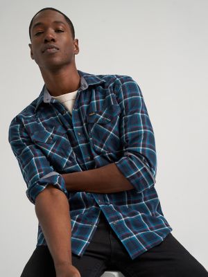 Men's Broken Twill Plaid Shirt in Dark Sapphire