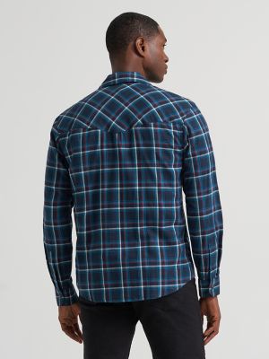 Men's Broken Twill Plaid Shirt in Dark Sapphire