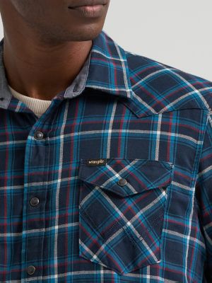 Men's Broken Twill Plaid Shirt in Dark Sapphire