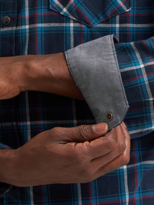 Men's Broken Twill Plaid Shirt in Dark Sapphire