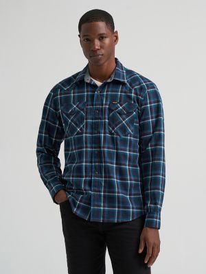 Men's Broken Twill Plaid Shirt in Dark Sapphire