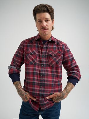Men's Broken Twill Plaid Shirt in Syrah