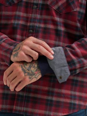 Men's Broken Twill Plaid Shirt in Syrah