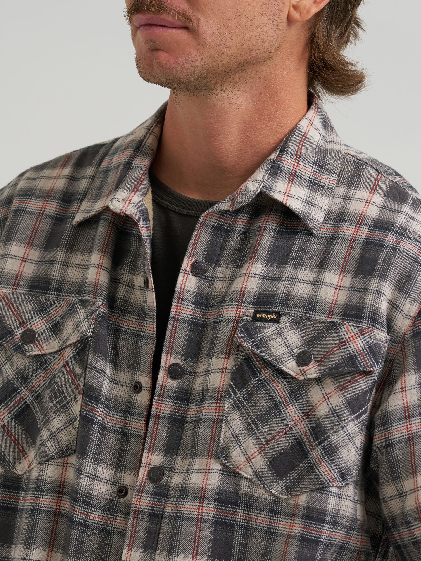 Мужская куртка Wrangler Heavyweight Sherpa Lined Plaid Shirt Jacket, цвет: Dove — фото 6