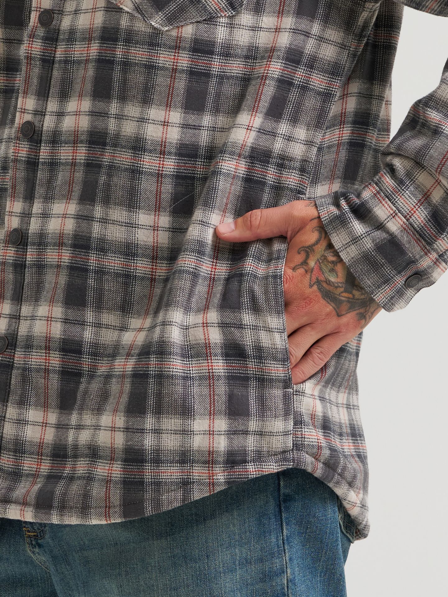 Мужская куртка Wrangler Heavyweight Sherpa Lined Plaid Shirt Jacket, цвет: Dove — фото 7