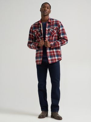 Men's Heavyweight Sherpa Lined Plaid Shirt Jacket in Syrah