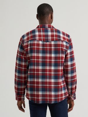 Men's Heavyweight Sherpa Lined Plaid Shirt Jacket in Syrah
