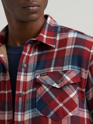 Men's Heavyweight Sherpa Lined Plaid Shirt Jacket in Syrah