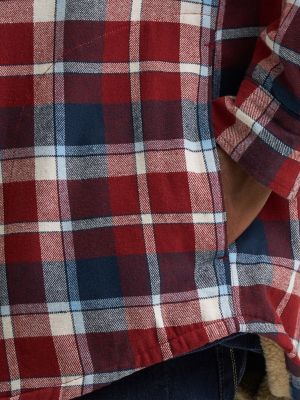 Men's Heavyweight Sherpa Lined Plaid Shirt Jacket in Syrah