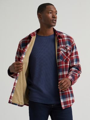 Men's Heavyweight Sherpa Lined Plaid Shirt Jacket in Syrah