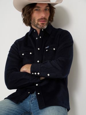 Men's Western Wool Blue Bell Shirt in Dark Navy alternative view 2