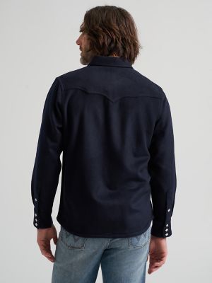 Men's Western Wool Blue Bell Shirt in Dark Navy alternative view 3