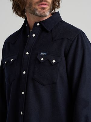 Men's Western Wool Blue Bell Shirt in Dark Navy alternative view 4