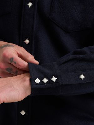 Men's Western Wool Blue Bell Shirt in Dark Navy alternative view 5