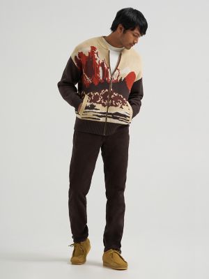 Men&rsquo;s Full-Zip Intarsia Sweater