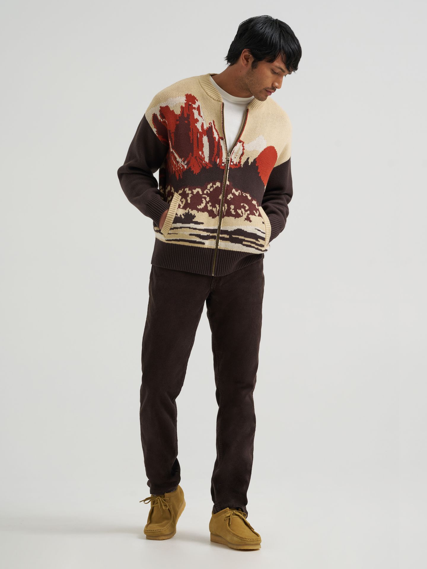 Мужской свитер Wrangler Full-Zip Intarsia, цвет: Шоколадный — фото 2