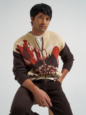 Men&rsquo;s Full-Zip Intarsia Sweater