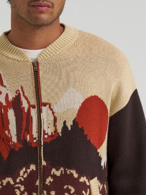 Men&rsquo;s Full-Zip Intarsia Sweater