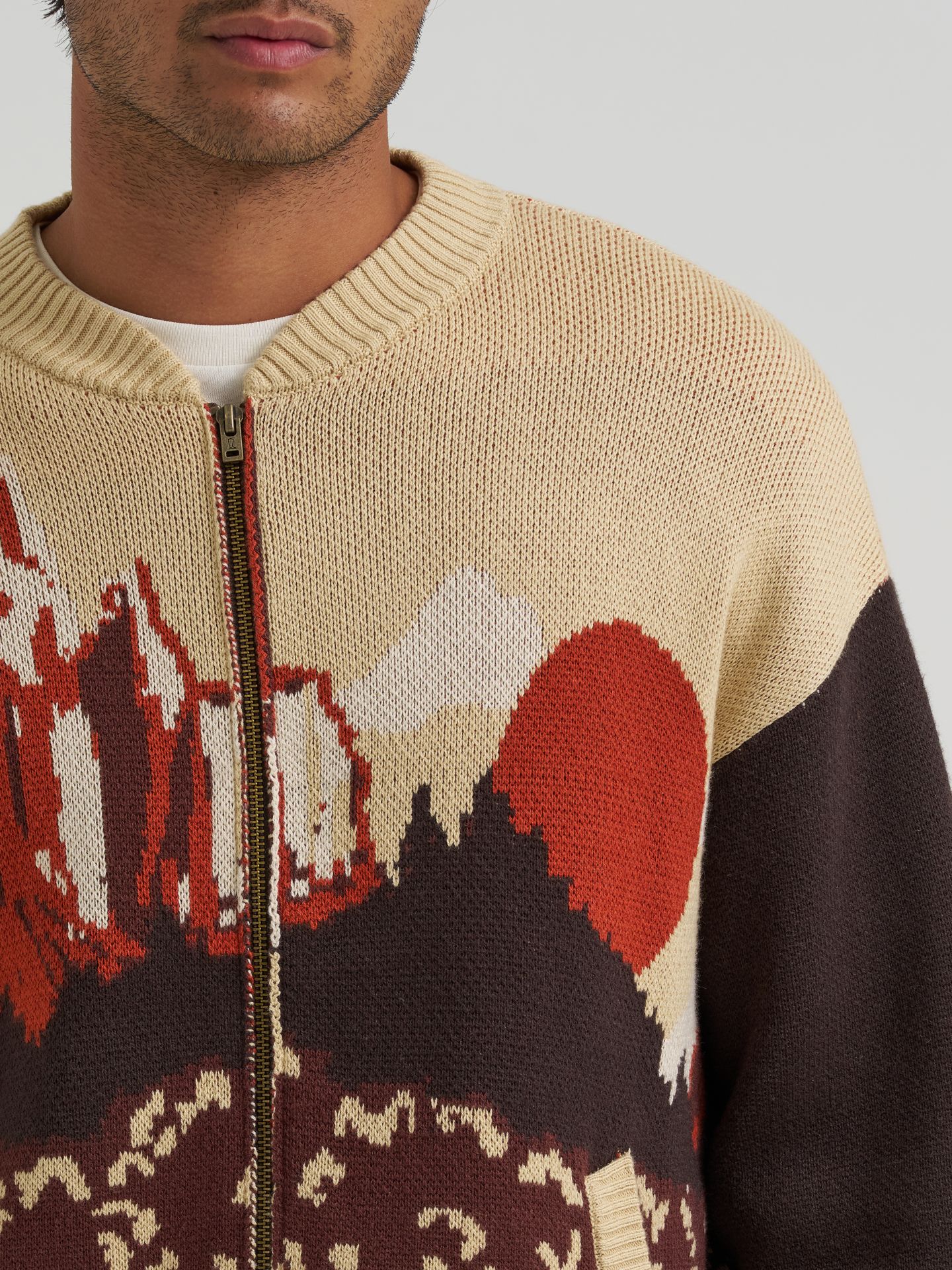 Мужской свитер Wrangler Full-Zip Intarsia, цвет: Шоколадный — фото 5