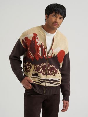 Men&rsquo;s Full-Zip Intarsia Sweater