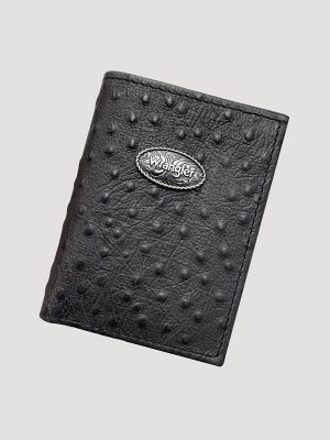 Embossed Ostrich Leather Trifold Wallet
