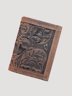 Texas Rose Leather Trim Trifold Wallet