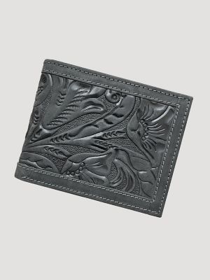 Texas Rose Leather Trim Bifold Wallet in Black