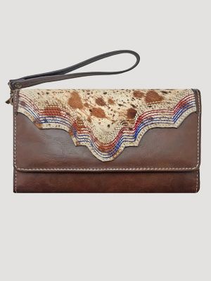 Printed Hair on Hide Tricolor Stitch Wristlet