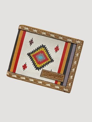 Canvas Southwest Print Leather Trim Bifold Wallet