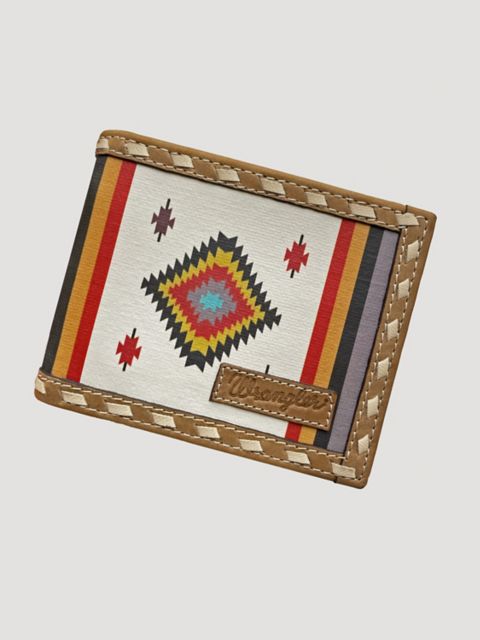 Мужские кошельки Wrangler Canvas Southwest Print Leather Trim Bifold Wallet