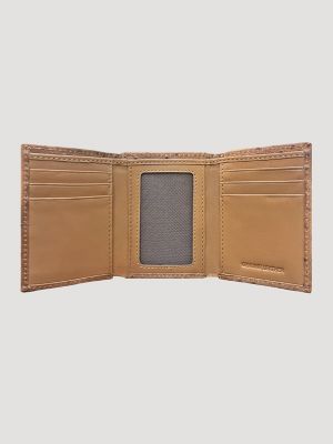 Embossed Ostrich Leather Trifold Wallet
