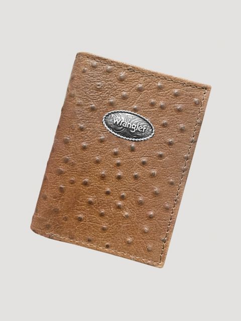 Мужской кошелёк Wrangler Embossed Ostrich Leather Trifold Wallet, цвет: Рыжевато-коричневый