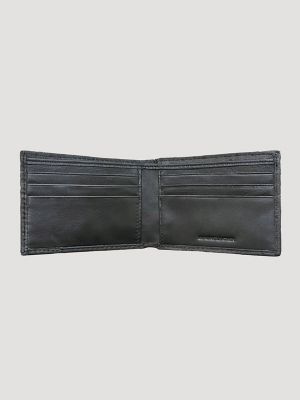Embossed Ostrich Leather Bifold Wallet:Black:One Size alternative view