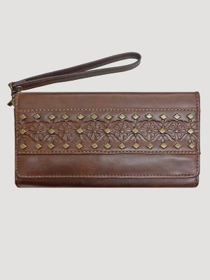 Floral Embossed Stud Trim Wristlet