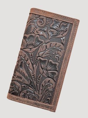 Texas Rose Leather Trim Checkbook in Brown