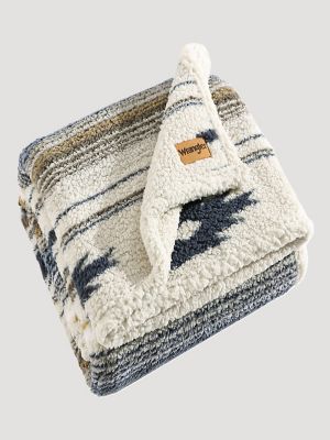 Wrangler Western Plush Sherpa Printed Throw:Brown/Navy:One Size alternative view