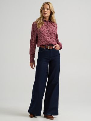 Women's Tess Dramatic Collar Floral Shirt in Pink Rose