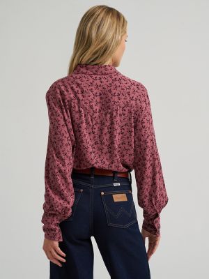 Women's Tess Dramatic Collar Floral Shirt in Pink Rose