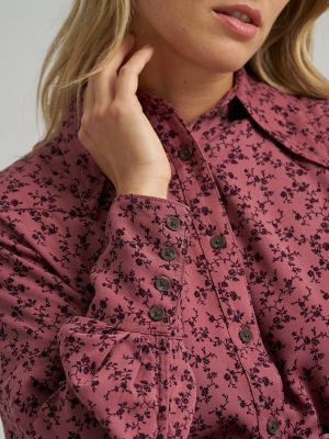 Women's Tess Dramatic Collar Floral Shirt in Pink Rose