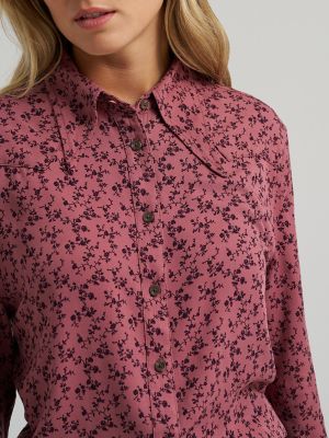 Women's Tess Dramatic Collar Floral Shirt in Pink Rose