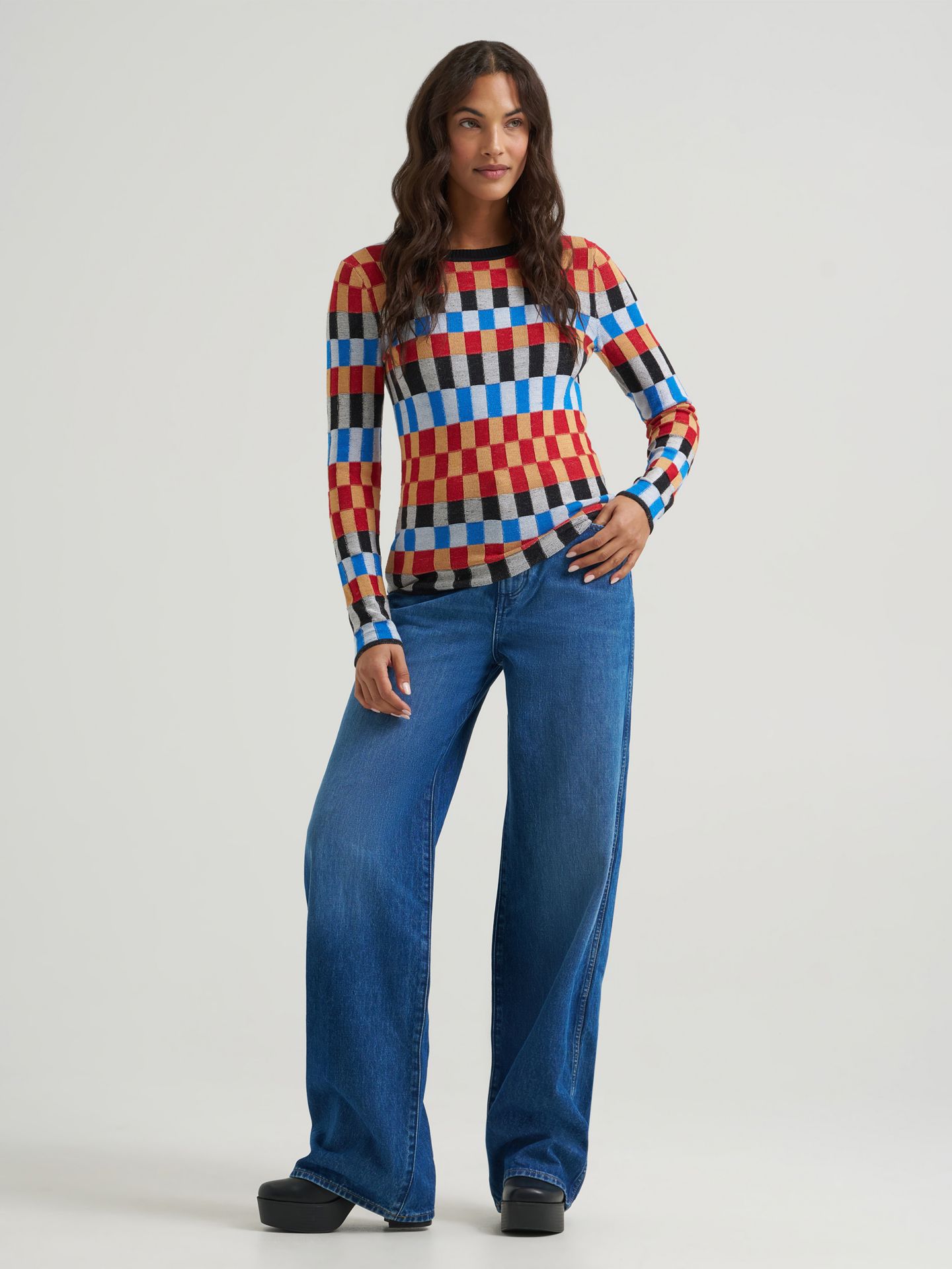 Женский вязаный свитер Wrangler Check Knit Crew, цвет: Разноцветный — фото 2