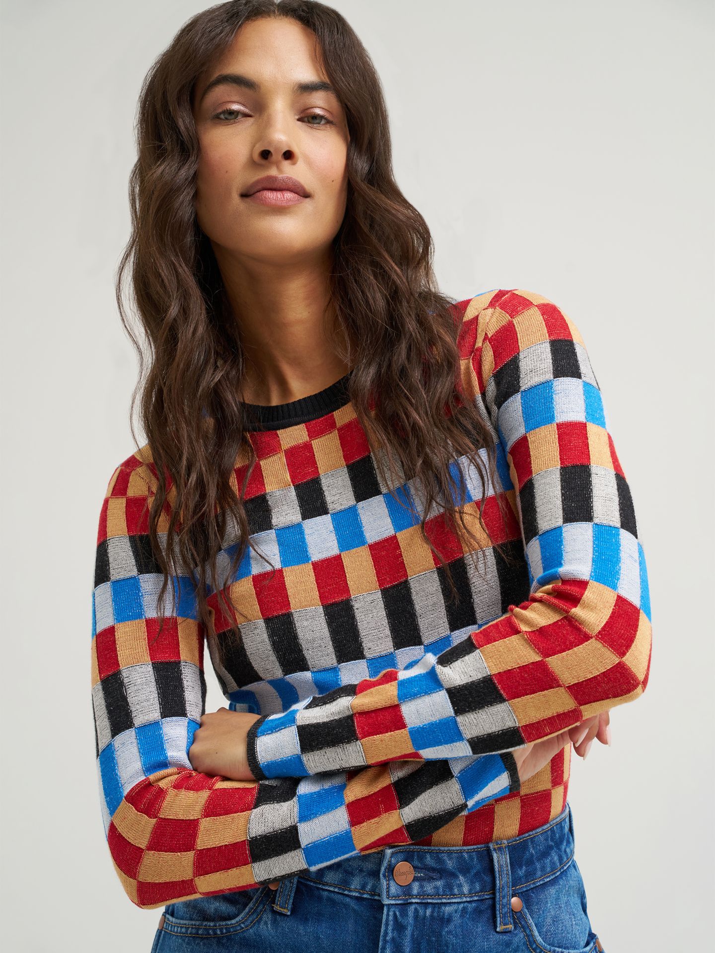 Женский вязаный свитер Wrangler Check Knit Crew, цвет: Разноцветный — фото 3