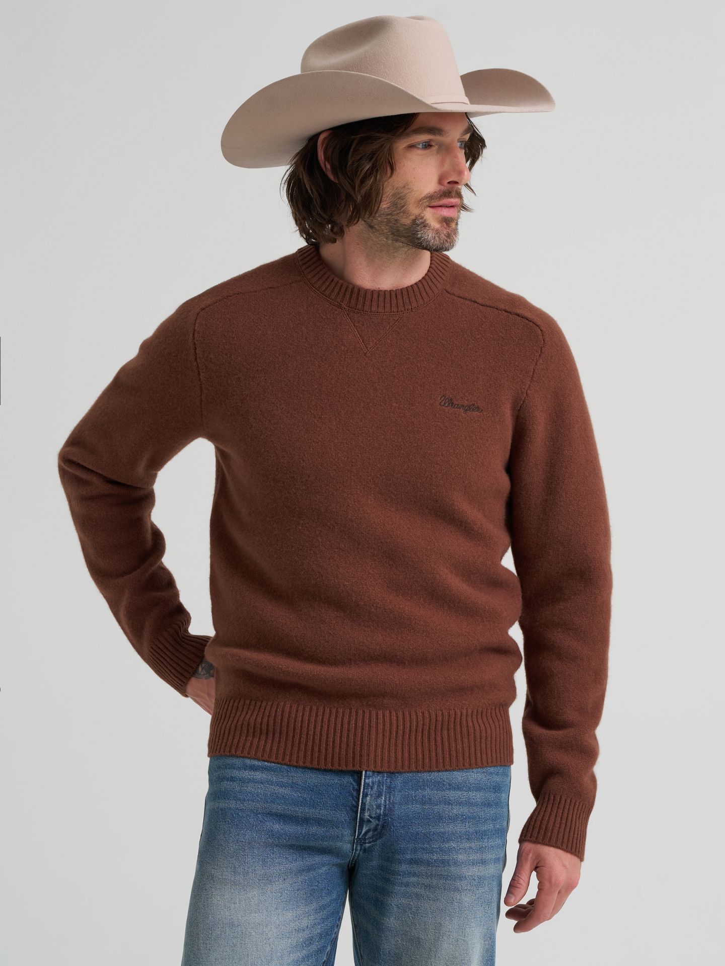 Мужской свитер Wrangler Wool Blue Bell Crewneck, цвет: Коричневый — фото 3