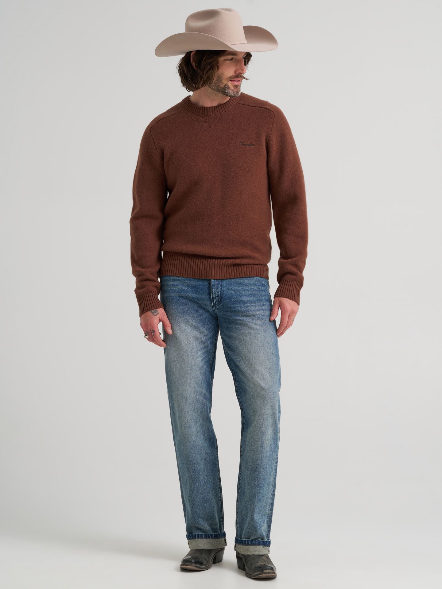 Мужской свитер Wrangler Wool Blue Bell Crewneck, цвет: Коричневый — фото 4