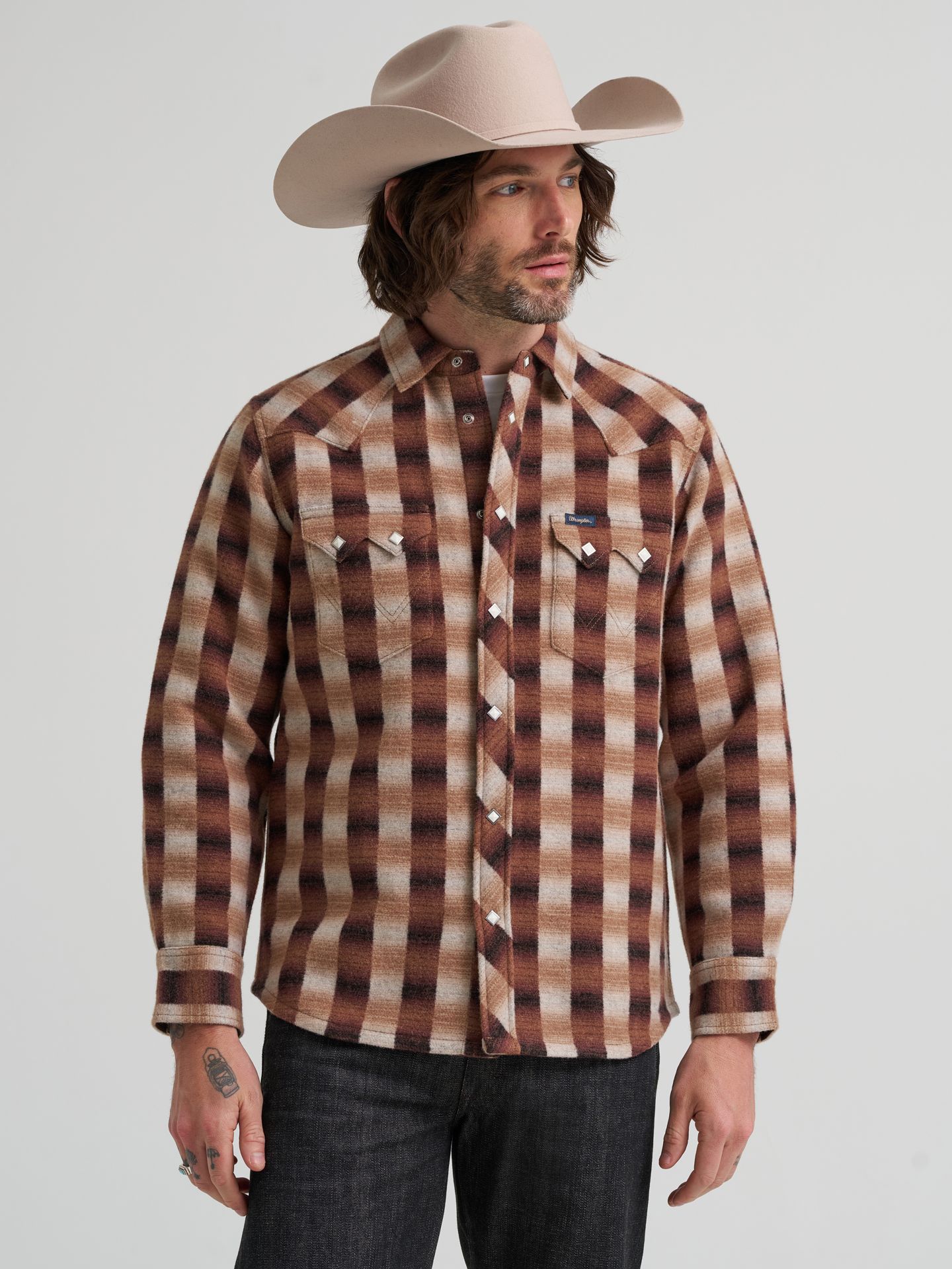 Мужская рубашка Wrangler Western Plaid Wool, цвет: Ombre — фото 2