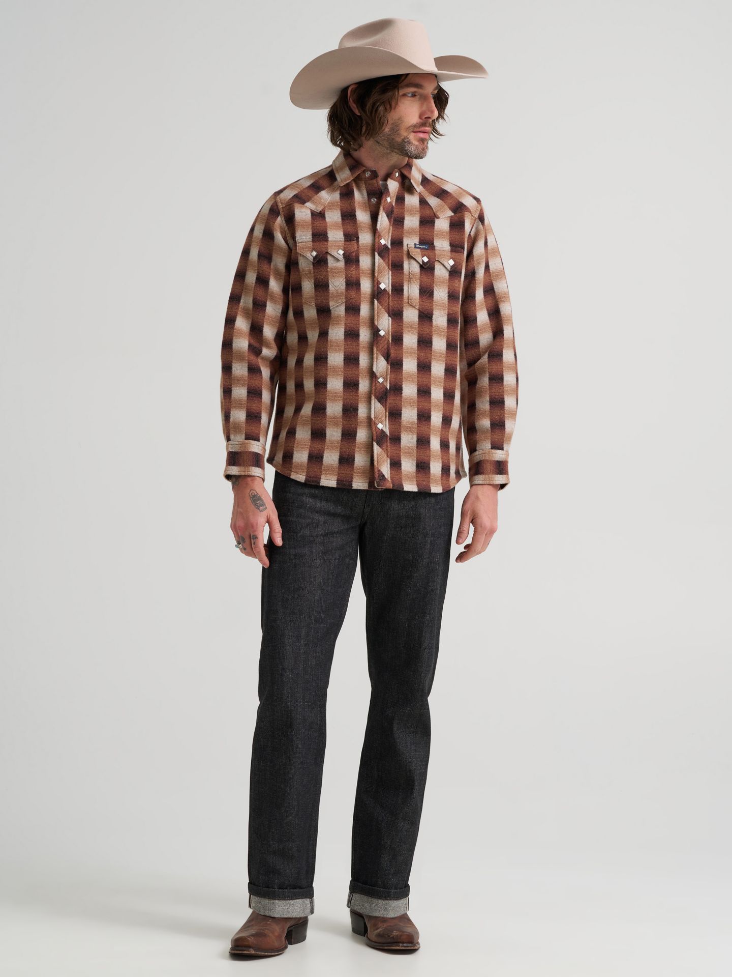 Мужская рубашка Wrangler Western Plaid Wool, цвет: Ombre — фото 3