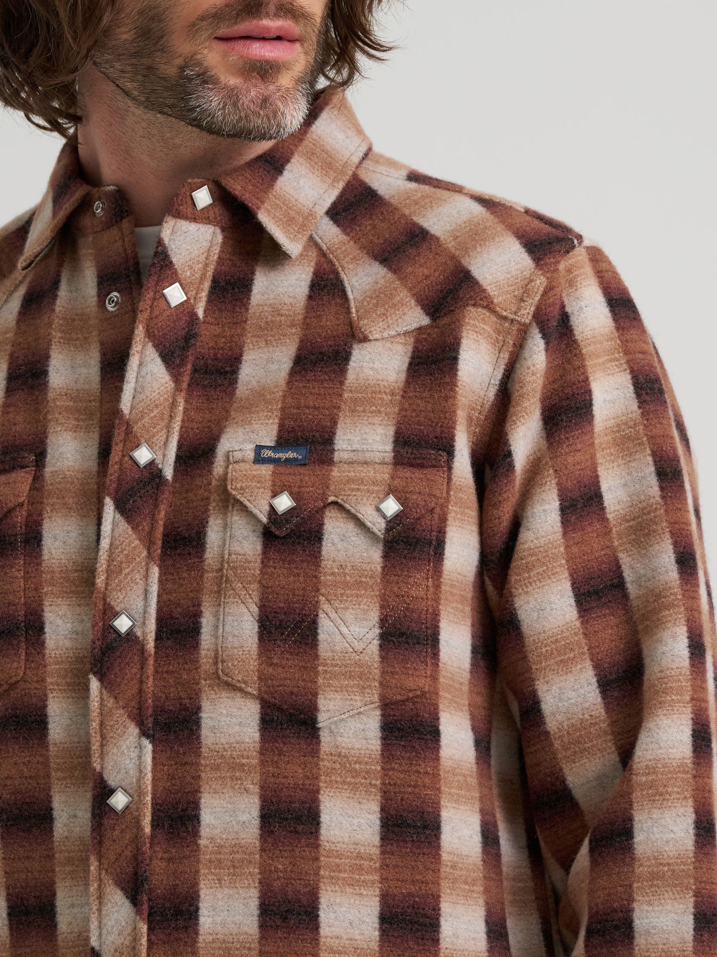 Мужская рубашка Wrangler Western Plaid Wool, цвет: Ombre — фото 6
